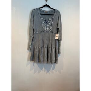 Free People Blue Waffle Knit Babydoll Tunic Top Size Small Boho